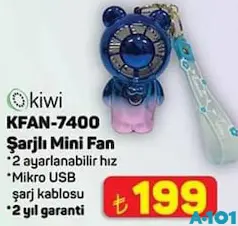 KİWİ KFAN-7400 ŞARJLI MİNİ FAN VANTİLATÖR